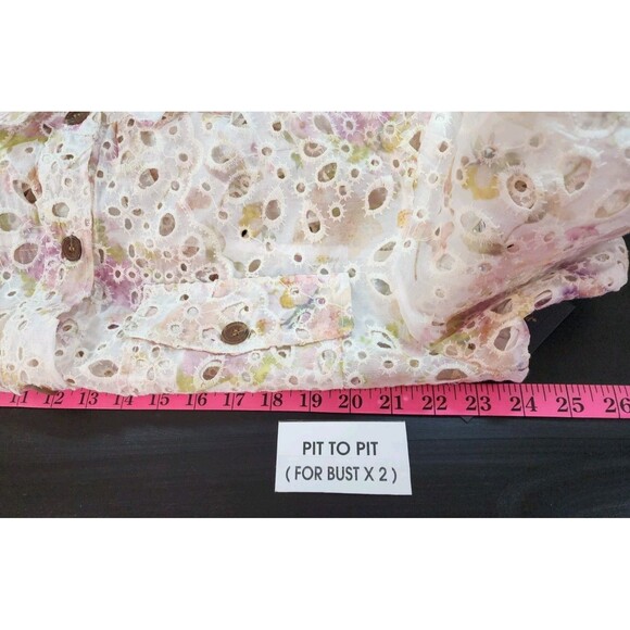 Kathy Ireland Womens XL Pink Shacket Victorian Floral Eyelet Relaxed Cottage - Picture 14 of 16